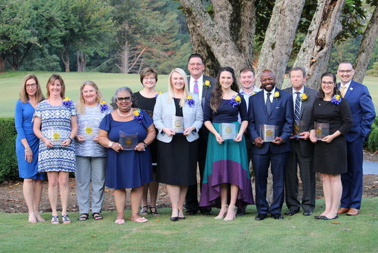 Row 1 (L to R): Sandra Heath, Frances Wade, Dayna Bobbitt, Bethany Lackey, Rodney Mills, Elizabeth Ashby. Row 2 (L to R): P&HCC Foundation Executive Director Tiffani Underwood, Dr. Jan Harrison, Angie Brown, Rick Love, Dr. Dylan Jones, Brad Draper, P&HCC 