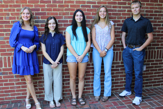 (from L to R) Meagan Durham, Chloe Wood, Madison Scott, Kendra Worley, and Johnathan Harbour